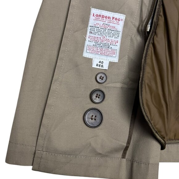 LONDON FOG Vintage Tan Luxury Designer Casual Winter Trench Coat Mens 40R - Picture 9 of 9